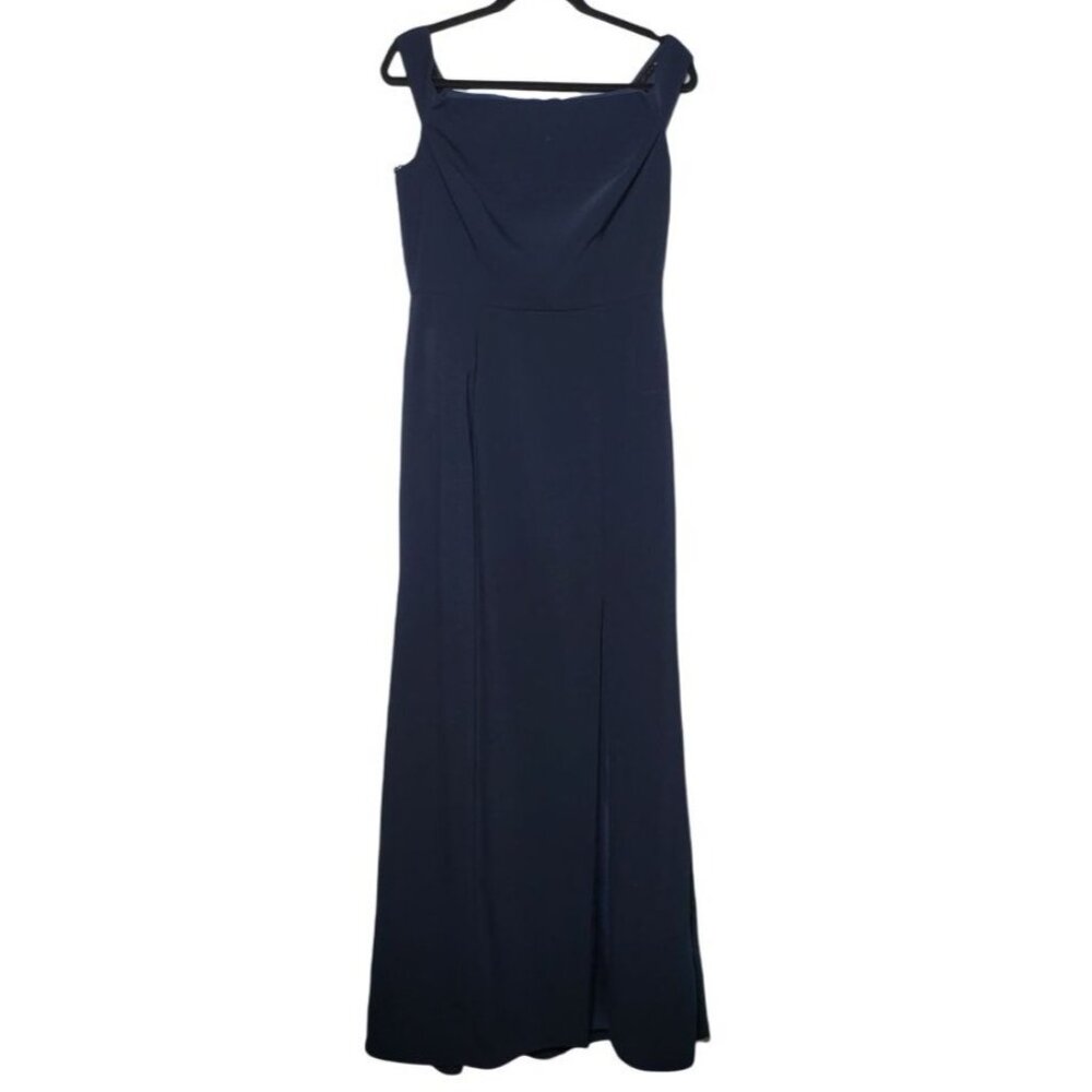Dessy Collection Vivian Diamond Blue Crepe Bridesmaids Dress Size 10 3040 Bow - Picture 2 of 12